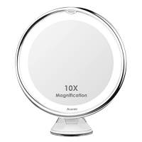 Auxmir Specchio Ingranditore 10X Specchio Trucco Illuminato LED Specchio a Ventosa 360° Girevole Portabile Luce Naturale Senza Fili Ideale per Casa e Viaggi