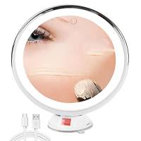 SHBaizoy Specchio ​per trucco ingranditore 10x con 3 modalità di illuminazione, Specchio ingranditore rotante a 360 ° con ventosa,Specchio da Trucco a LED,Batterie o USB,per casa e viaggi(bianco)