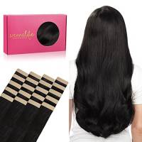 WENNALIFE Extension Capelli Veri Biadesivo, 20pcs 40cm 50g Nero Naturale Extension Biadesive Capelli Veri Lisci Remy Tape in Hair Extensions
