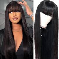 parrucca donna capelli veri umani straight 2x4 lace front wigs with bangs parrucca donna capelli veri brasiliane human hair wigs 18 pollice