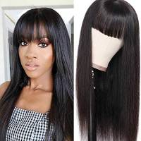 parrucca donna capelli veri umani glueless straight wig with bang None lace front human hair wig parrucca donna long straight human hair with fringe 150 density 18inch