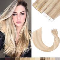 Silk-co Extension Capelli Veri Biadesivo 20 Fasce 100% Remy Human Hair 40cm #18P613 Biondo Cenere & Biondo Sbiancante 30g/Set
