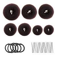 Creatore per pane ciambella, set di 7 pezzi, marrone a forma di anello, con 10 clip a forma di U, 5 corde elastiche per capelli.