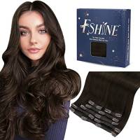 Fshine Clip in Extension Castano Scuro Capelli 120g Colore 2 Capelli Lisci Remy Extension 35CM 7 Pezzi Full Head Clip in Real Hair Double Weft Human Extensions