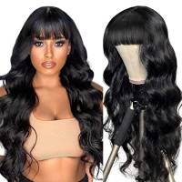 Parrucca donna capelli veri umani glueless wavy human hair wig with bangs niente colla 2x4 lace overhead parrucca donna long body wave human hair with fringe 150 density 22inch 55cm