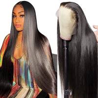parrucca donna capelli veri umani Straight 13x6 Lace Front Human Hair Wigs parrucca di capelli veri da donna nera lunga Pre-pizzicato con Baby Hair 20 Inch (50cm)