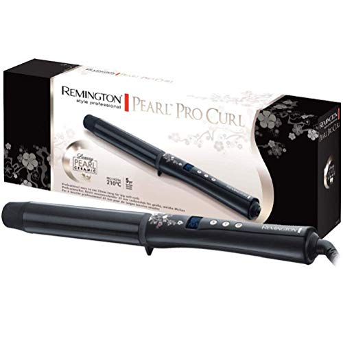 Remington CI9532 Pearl Pro Curl Ferro professionale Arricciacapelli per creare ricci grossi e boccoli, Display LCD, Rivestimento ceramico di alta qualità con perle vere, Nero