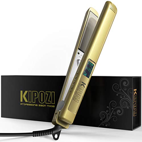KIPOZI Pro Piastra Per Capelli Digitale LCD al Titanio Anti Crespo Doppia Tensione (Dorato)