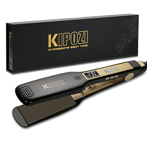 KIPOZI Piastra Capelli Professionale Larga Digitale con Display LCD Doppia Tensione Piastra Per Capelli,Piastra Keratina (Nero)