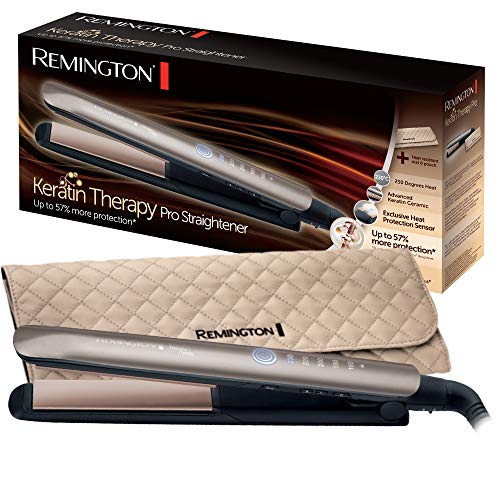 Remington S8590 Keratin Therapy Pro Piastra per Capelli, Rivestimento Ceramica e Cheratina, 160° - 230°, Marrone dorato